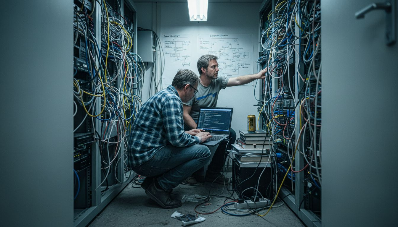 Im Serverraum kümmern sich Webentwickler darum, dass die Website richtig eingerichtet und zum Laufen gebracht wird.