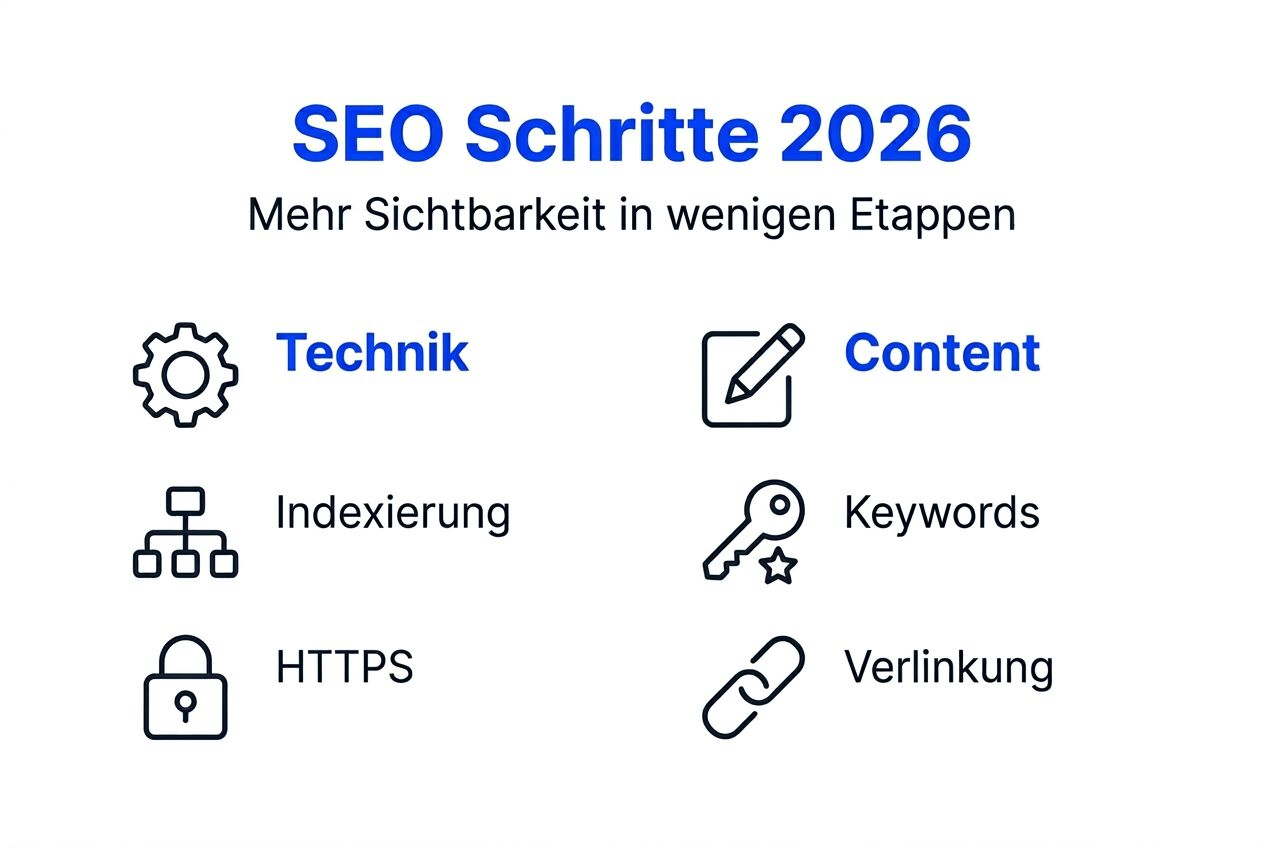 Infografik: SEO-Grundlagen und wichtige Schritte für 2026