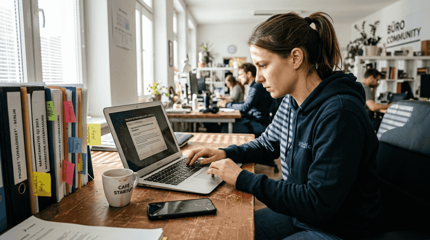 Eine Frau arbeitet an ihrem Schreibtisch daran, das Marketing-Tracking einzurichten.