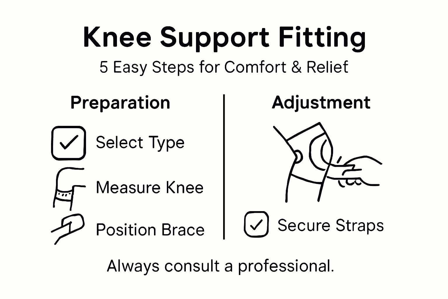 Infographic showing knee support fitting steps