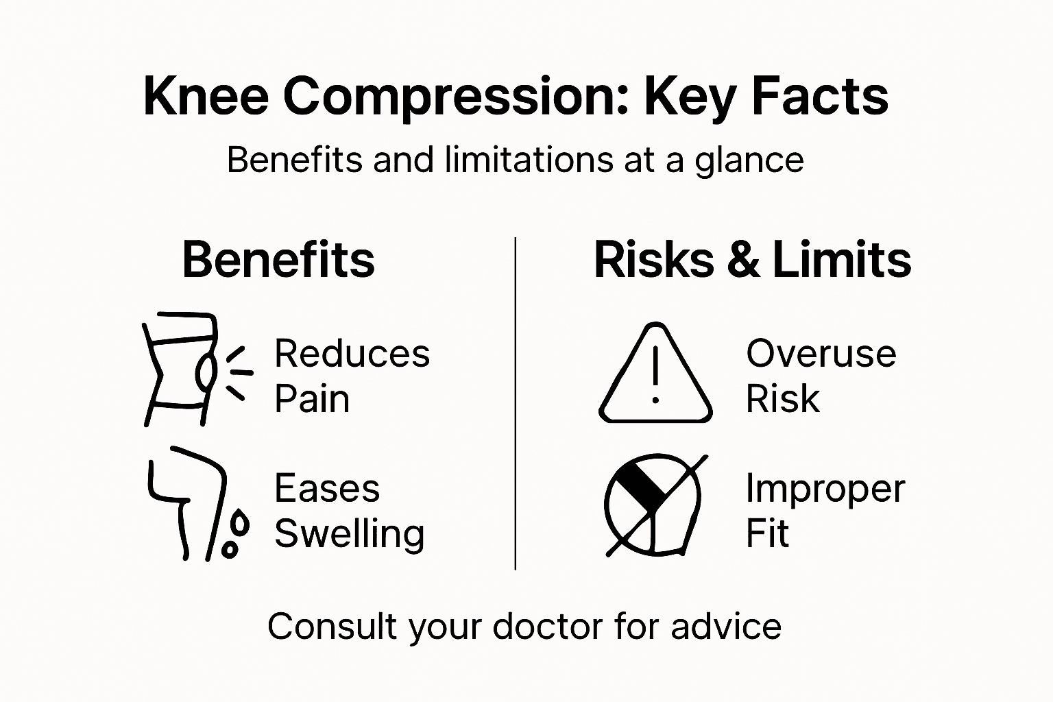 Infographic on knee compression benefits and risks
