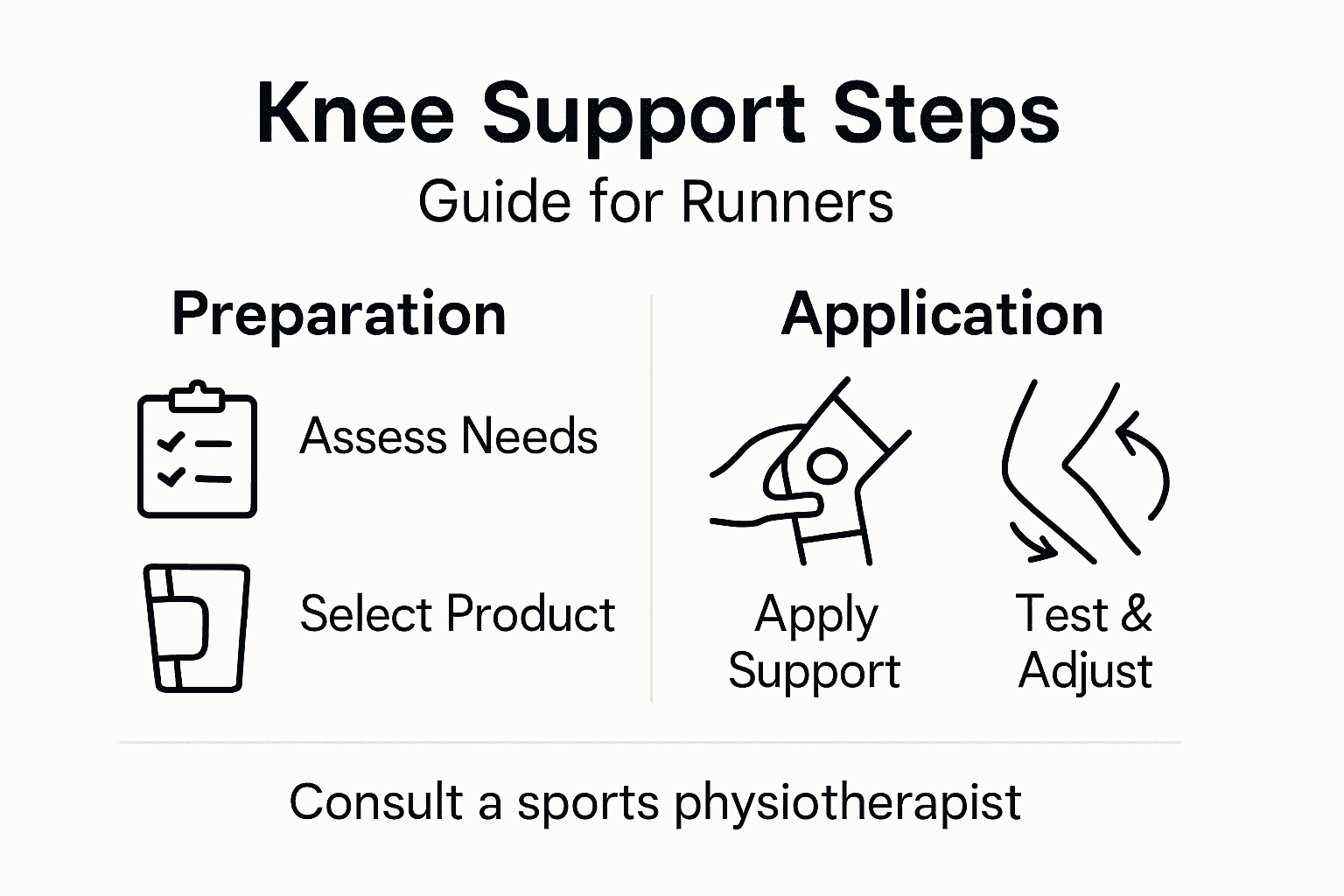 Infographic highlighting knee support steps for runners