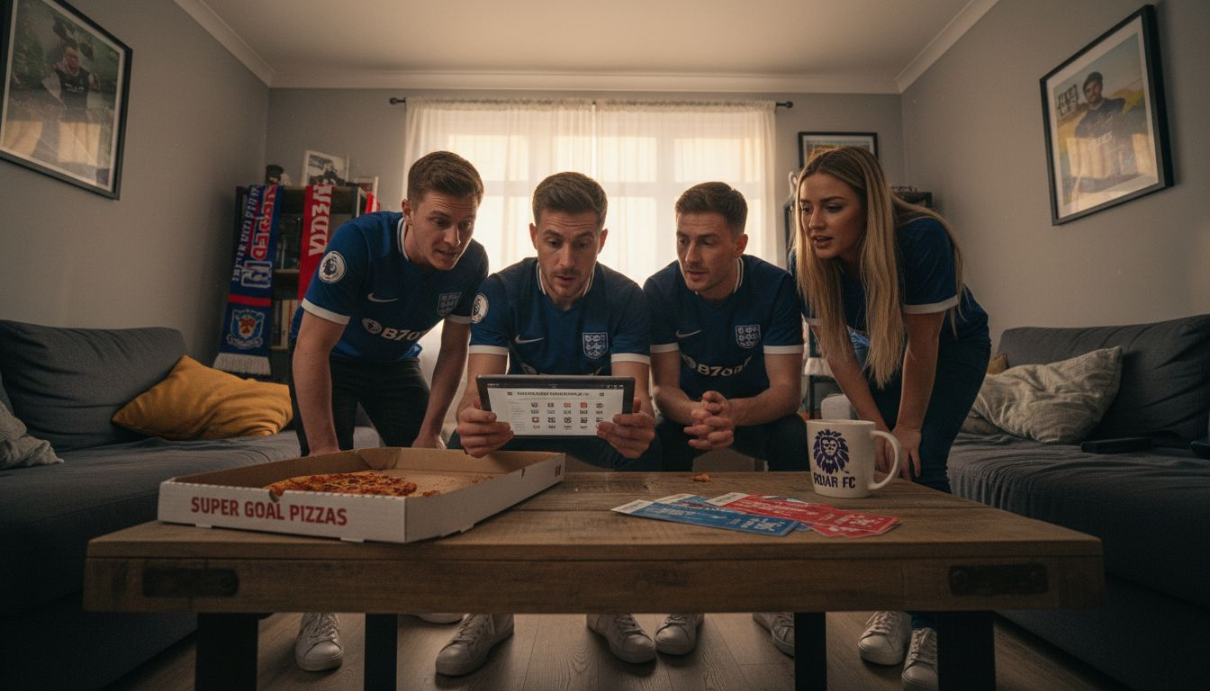 Football fans checking match predictions at home