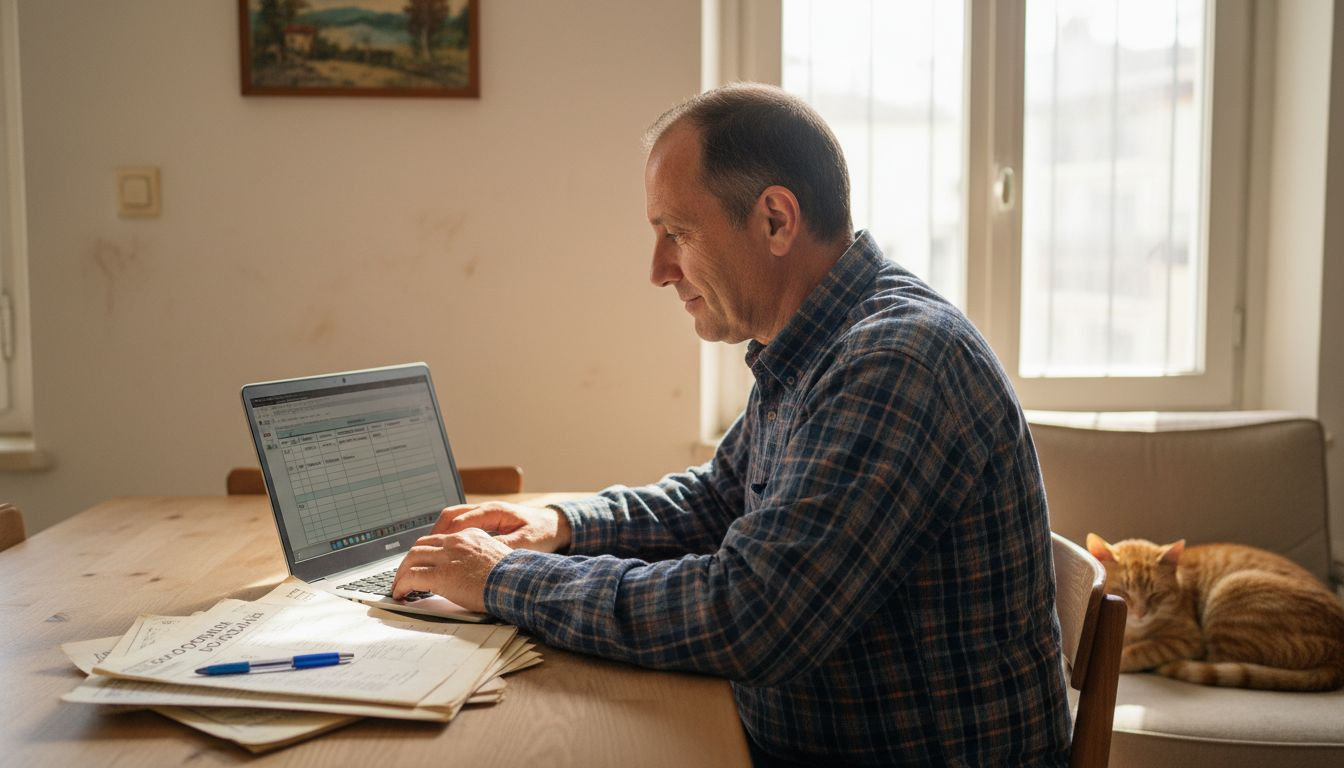 Άνδρας συμπληρώνει τα στοιχεία της οικογένειάς του για να υποβάλει αίτηση για επίδομα παιδιού.