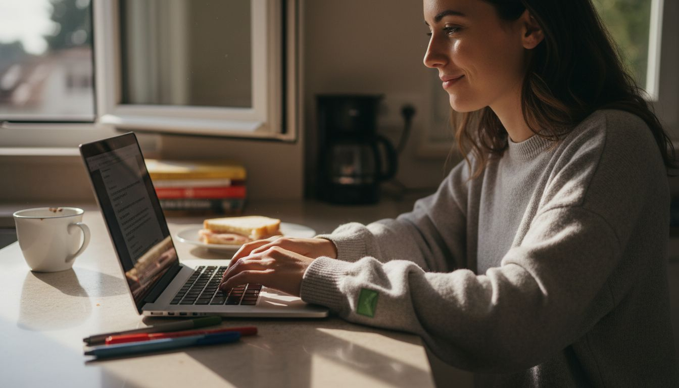 Woman crafting respectful forum reply