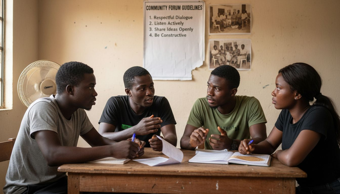 Youth group discussion in community center