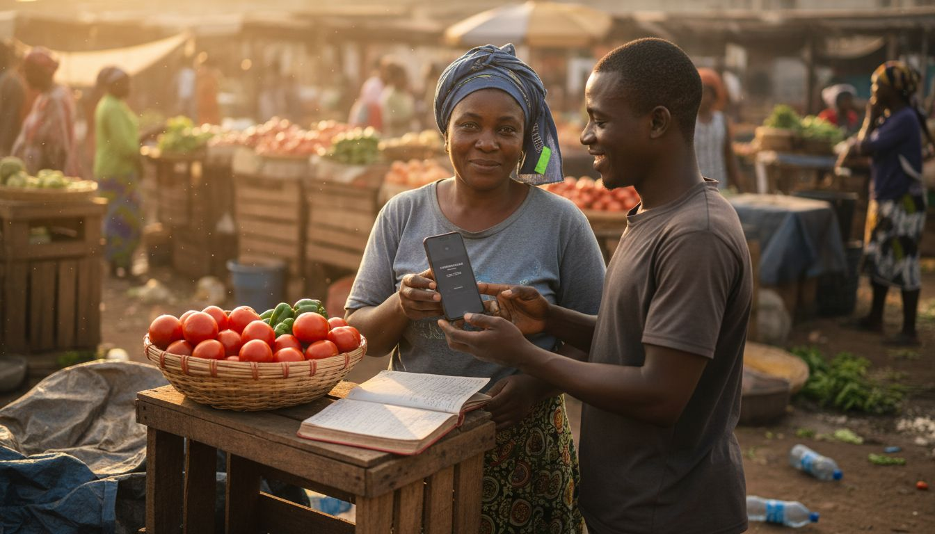 Nigeria's digital economy grows 15% annually: what it means 2 Market vendor using mobile phone for payment
