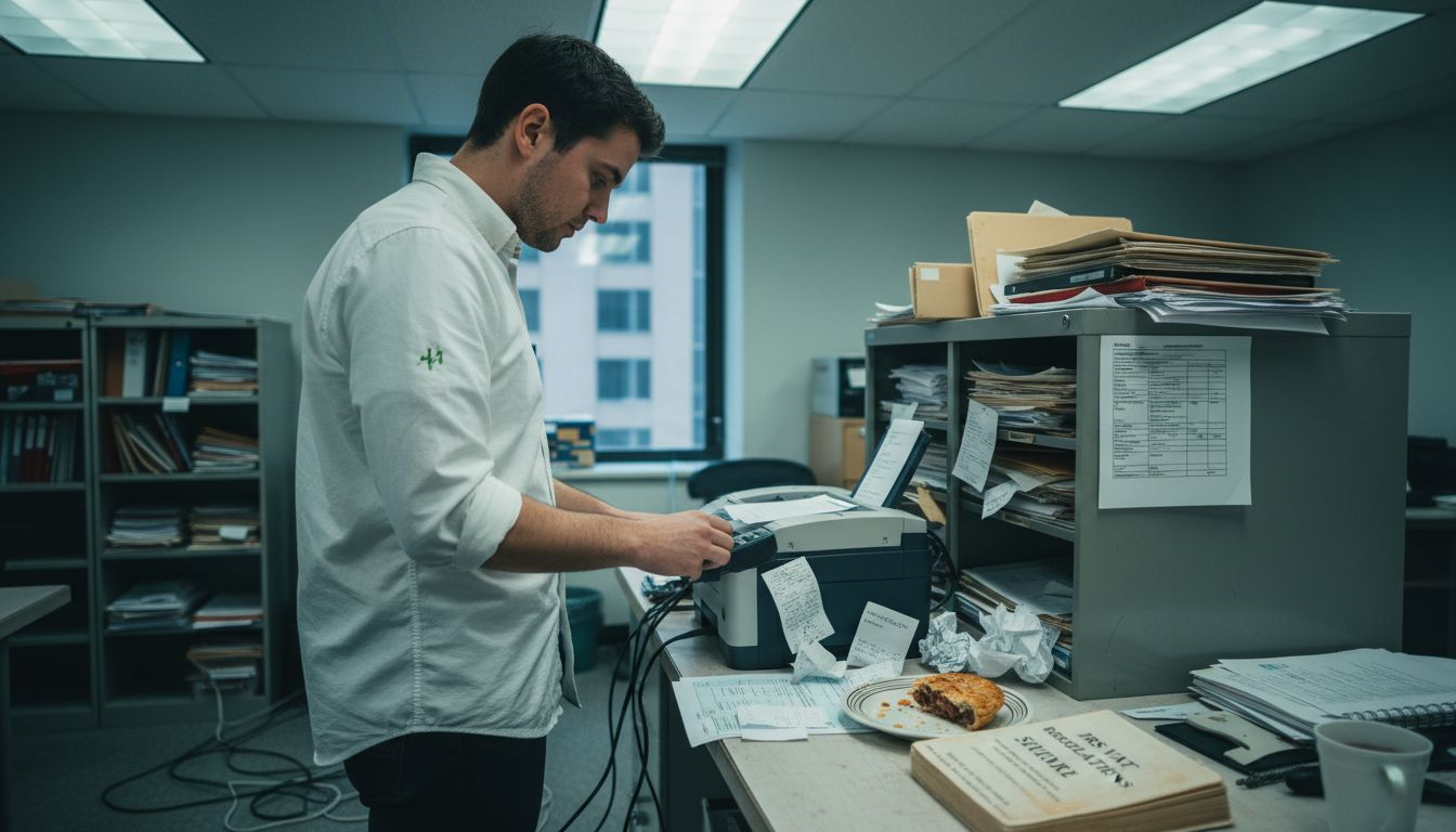 Entrepreneur scanning receipts for VAT compliance