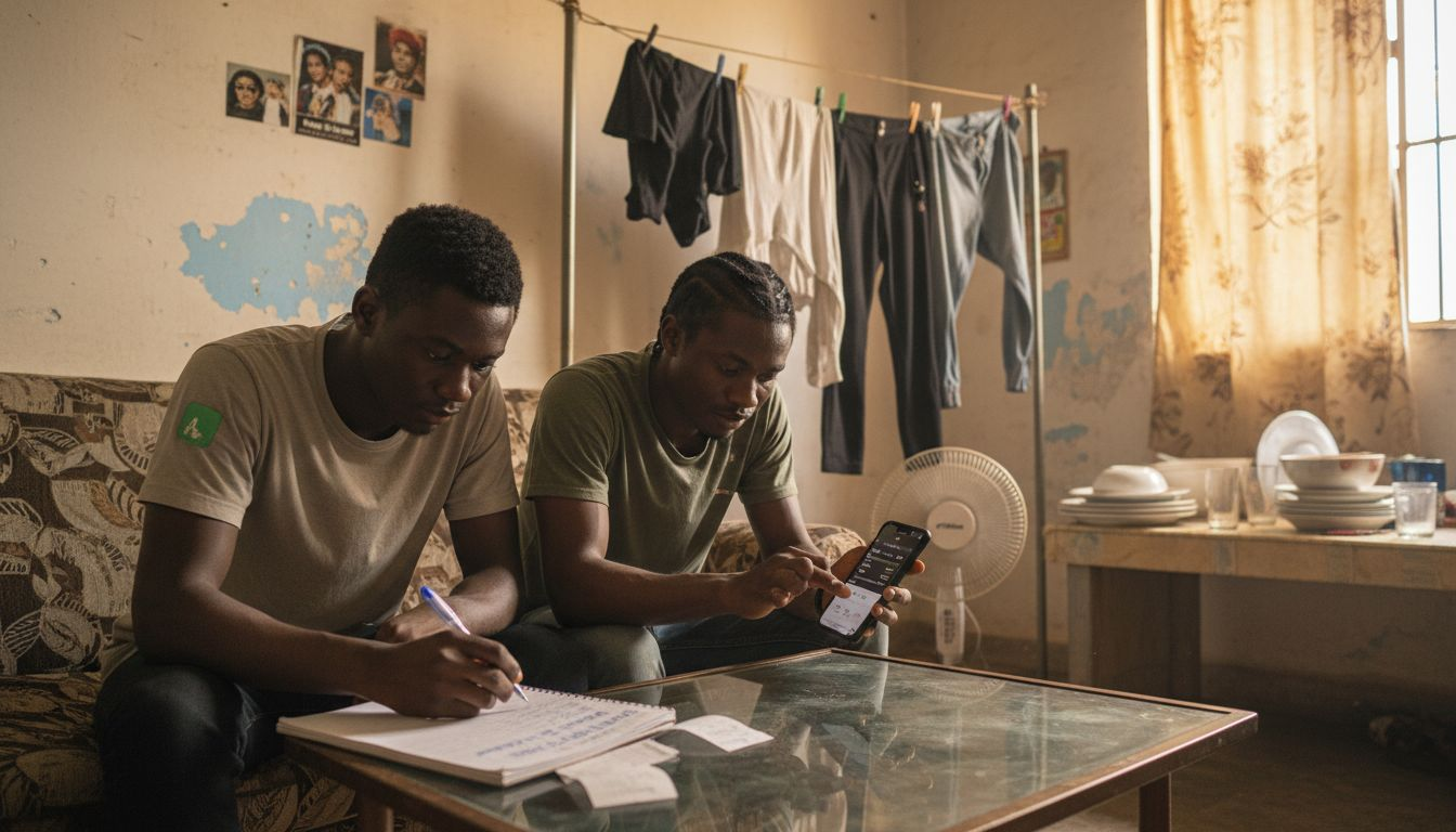 Roommates budgeting in modest Nigerian apartment