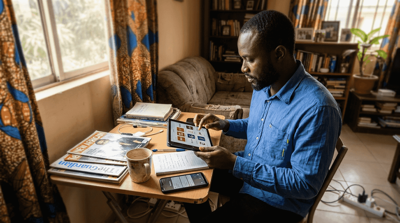 Man using tools to curate Nigerian news