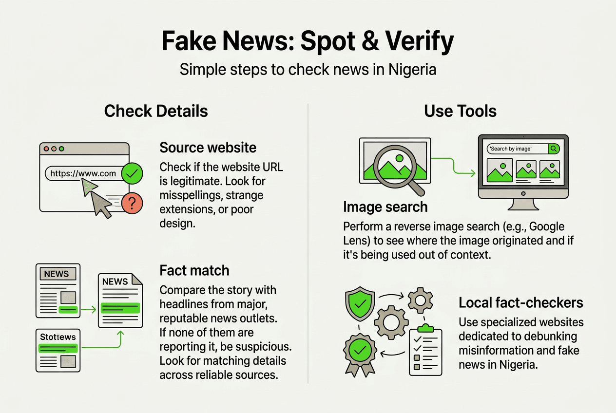 Infographic showing steps to spot fake news