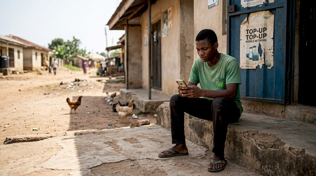 Nigerian youth struggling with rural internet access