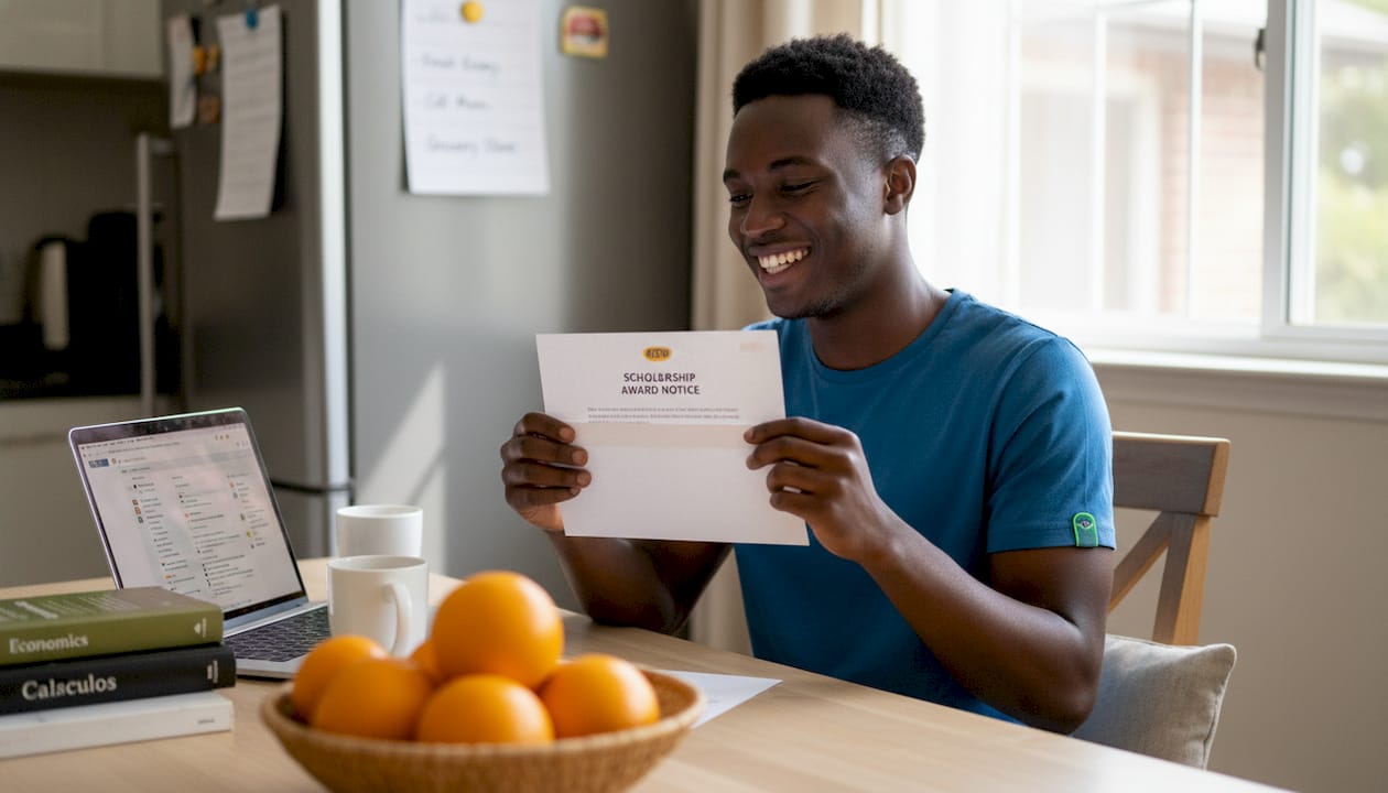 Student receiving Nigerian scholarship award letter