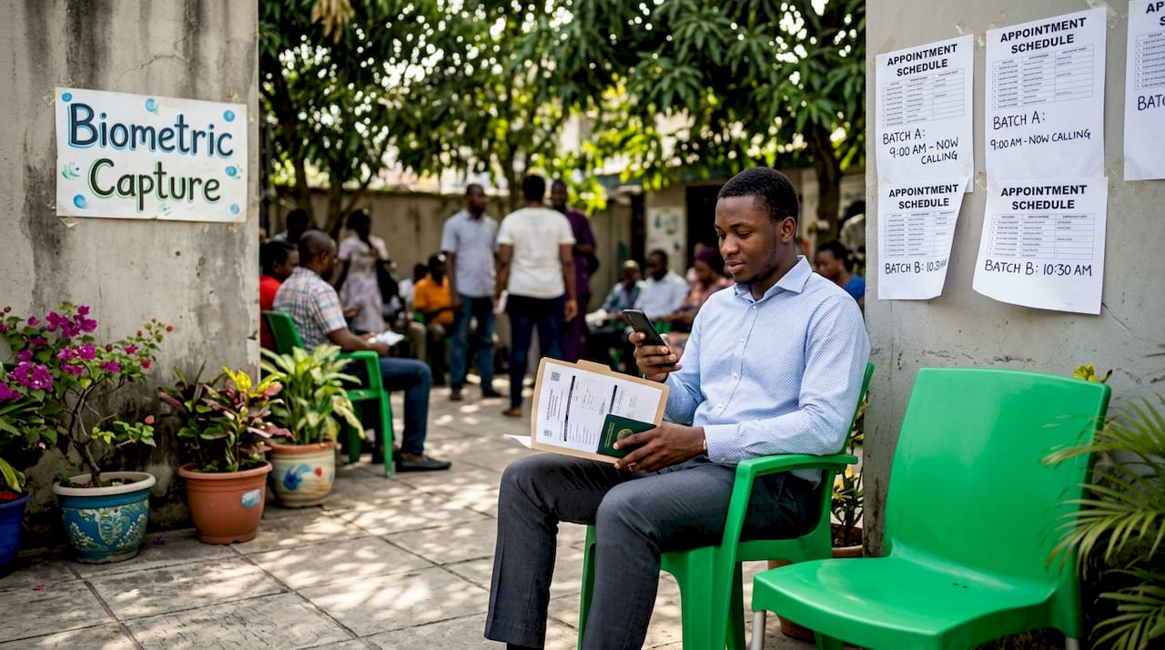 Man waiting at Nigeria passport office lobby