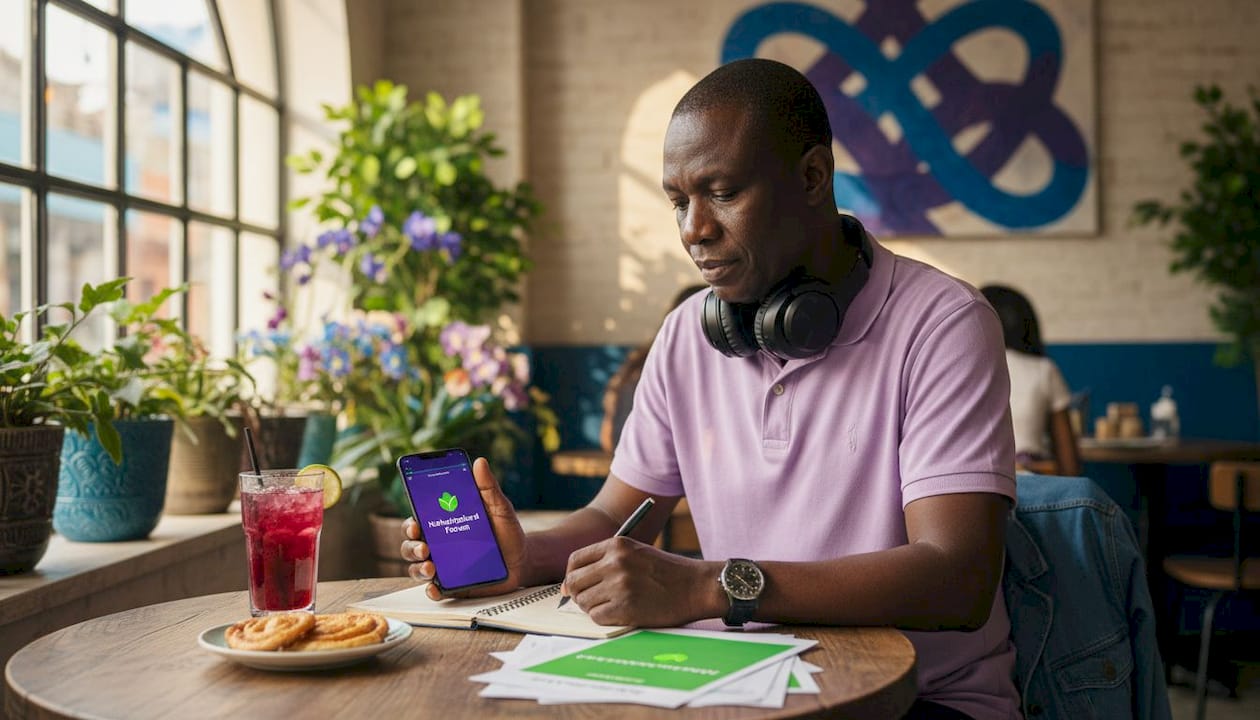 The Role of Anonymous Posting in Nigeria's Digital Age 2 Man engaging with online community in café
