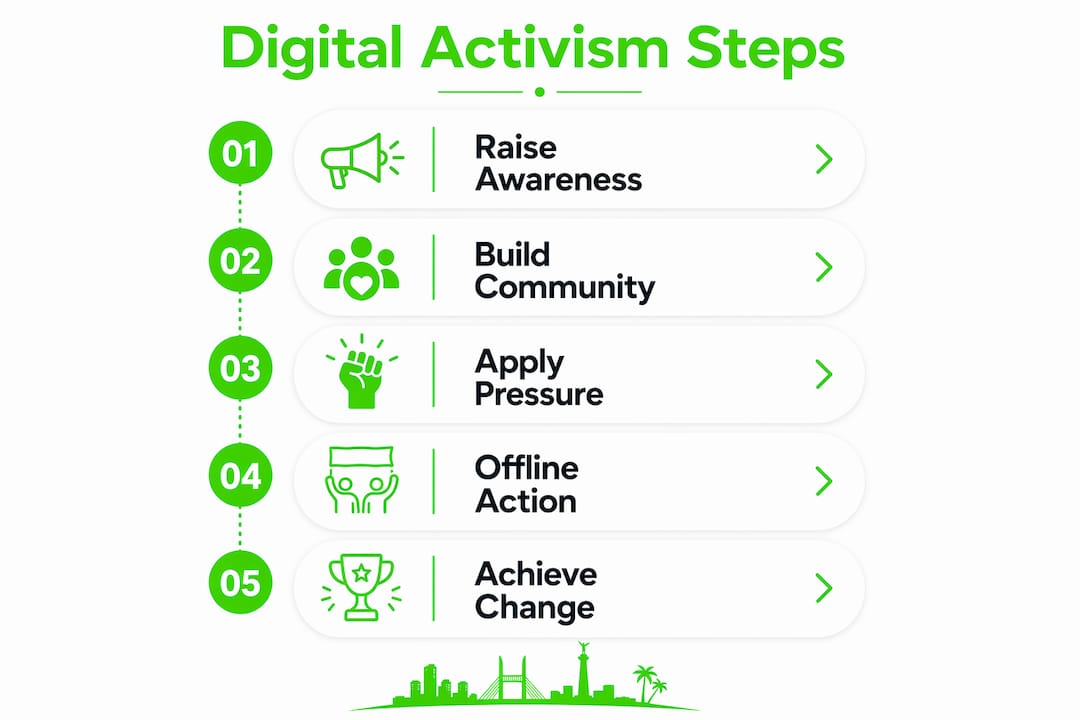 What Is Digital Activism? A Guide for Nigerian Youth 3 Infographic showing steps of digital activism