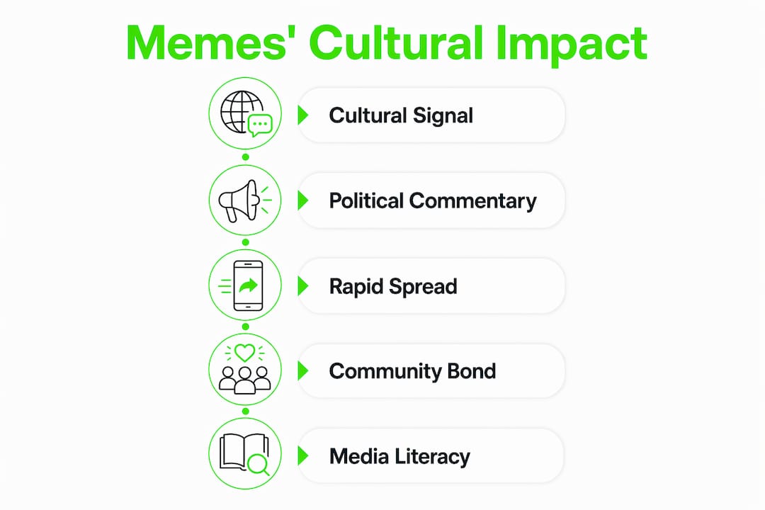 The Role of Memes Online: Culture, Politics, and Impact 2 Infographic showing five key stages of meme culture impact