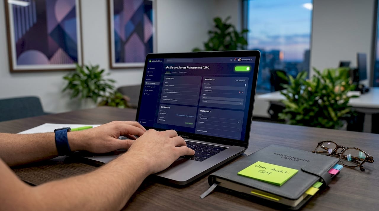What Is Digital Identity? Your 2026 Guide 2 Hands typing on IAM system interface laptop