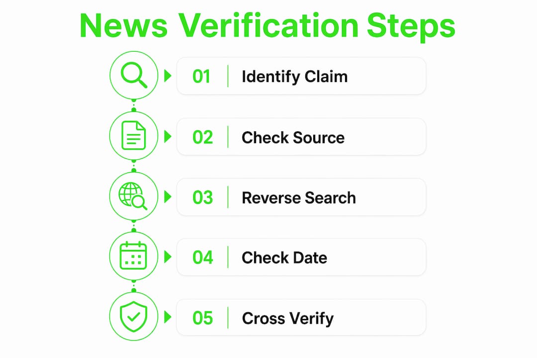 Infographic showing step by step news verification process