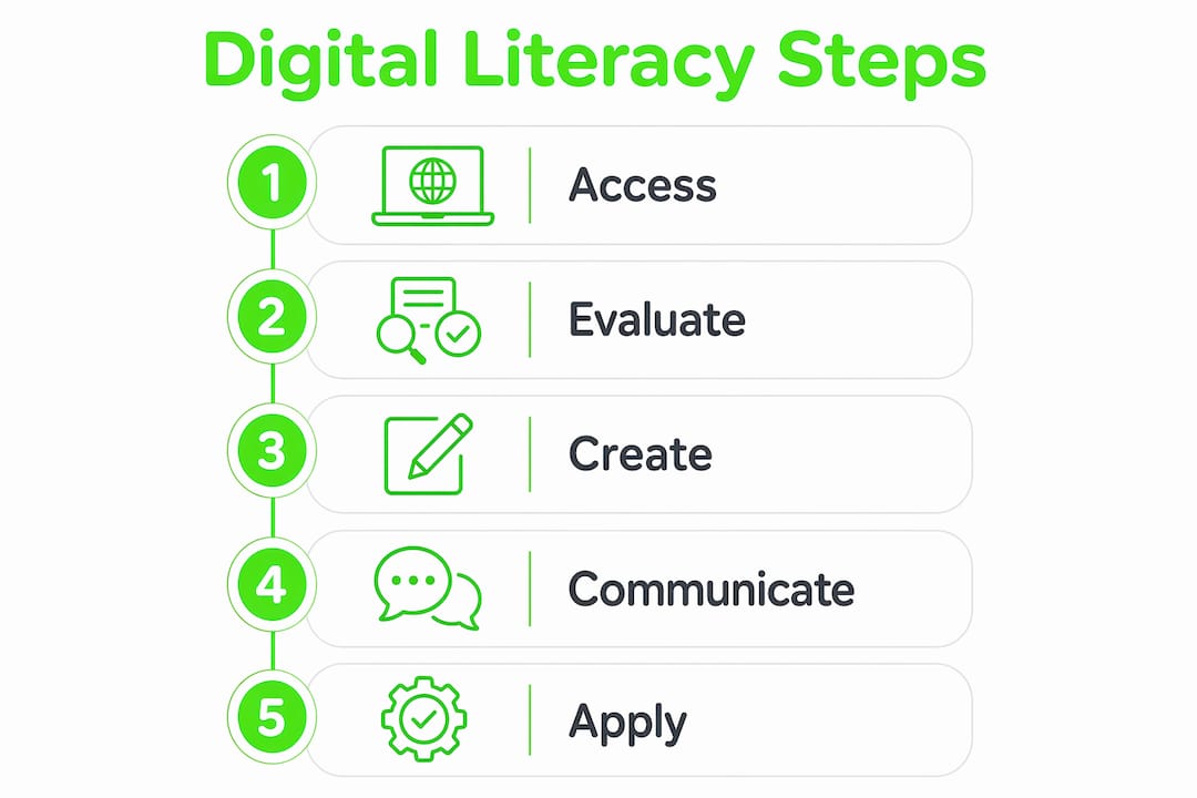 Infographic showing five key digital literacy steps for Nigerian youth