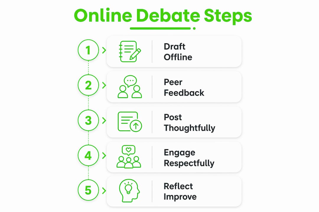 Infographic showing steps for effective online debate engagement