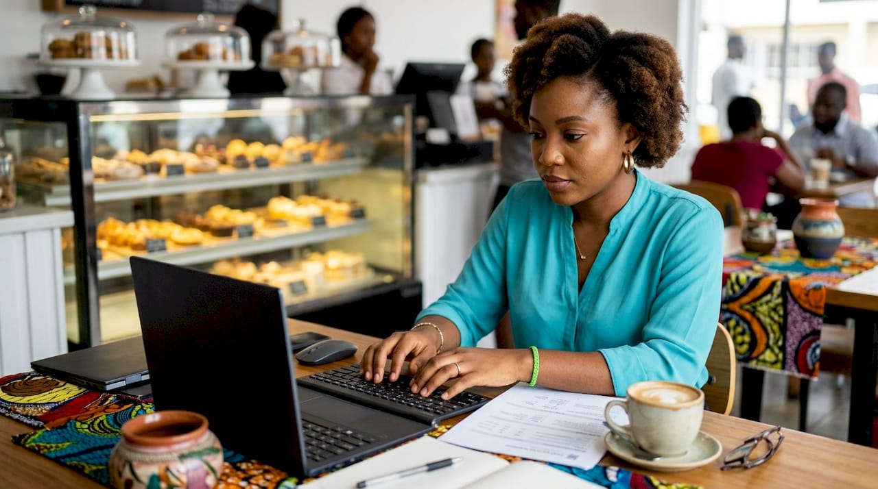 Advantages of Remote Work for Nigerian Professionals 2 Nigerian woman focused on remote work tasks