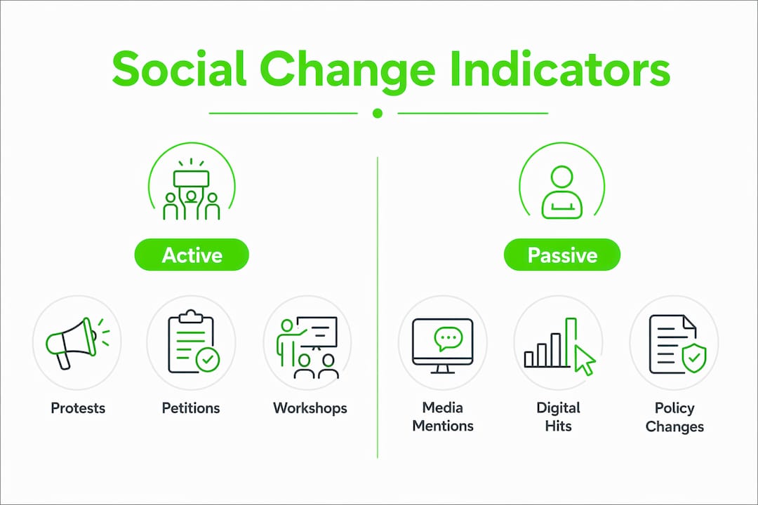Why Track Social Change: A Guide for Activists 3 Infographic comparing active and passive social change indicators