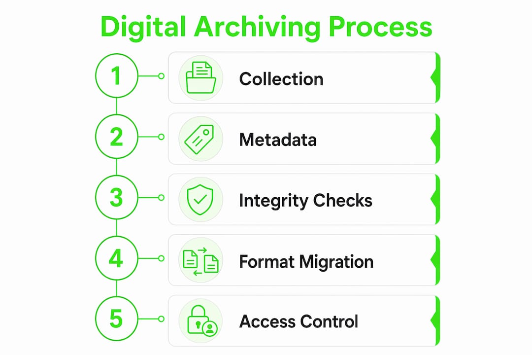 The Role of Digital Archives in Preservation and Access 2 Infographic outlining steps in digital archiving process