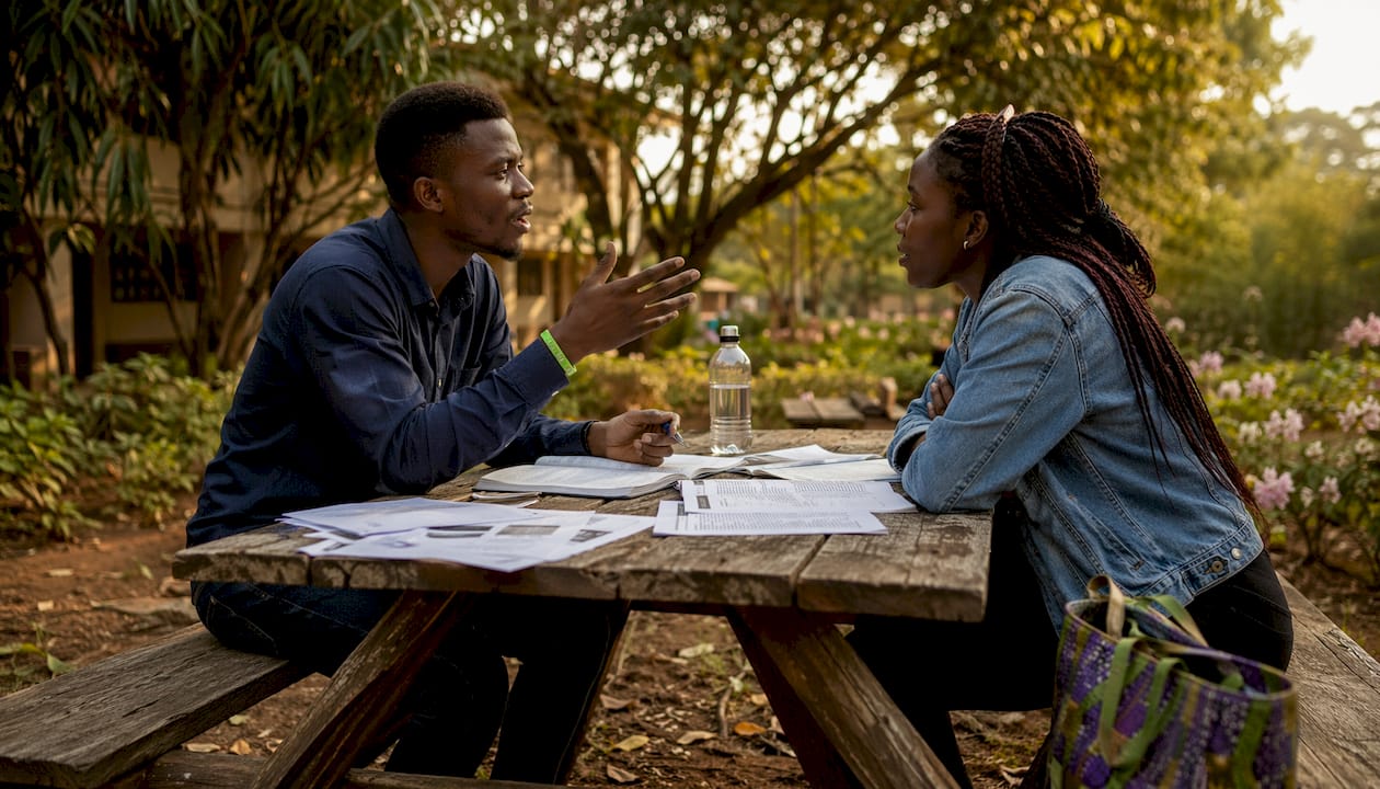 Political Commentary Guide for Nigerian Young Adults 3 Two Nigerian students discussing political analysis papers