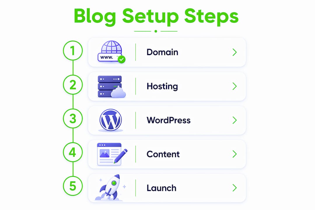 Infographic illustrating five blog setup steps