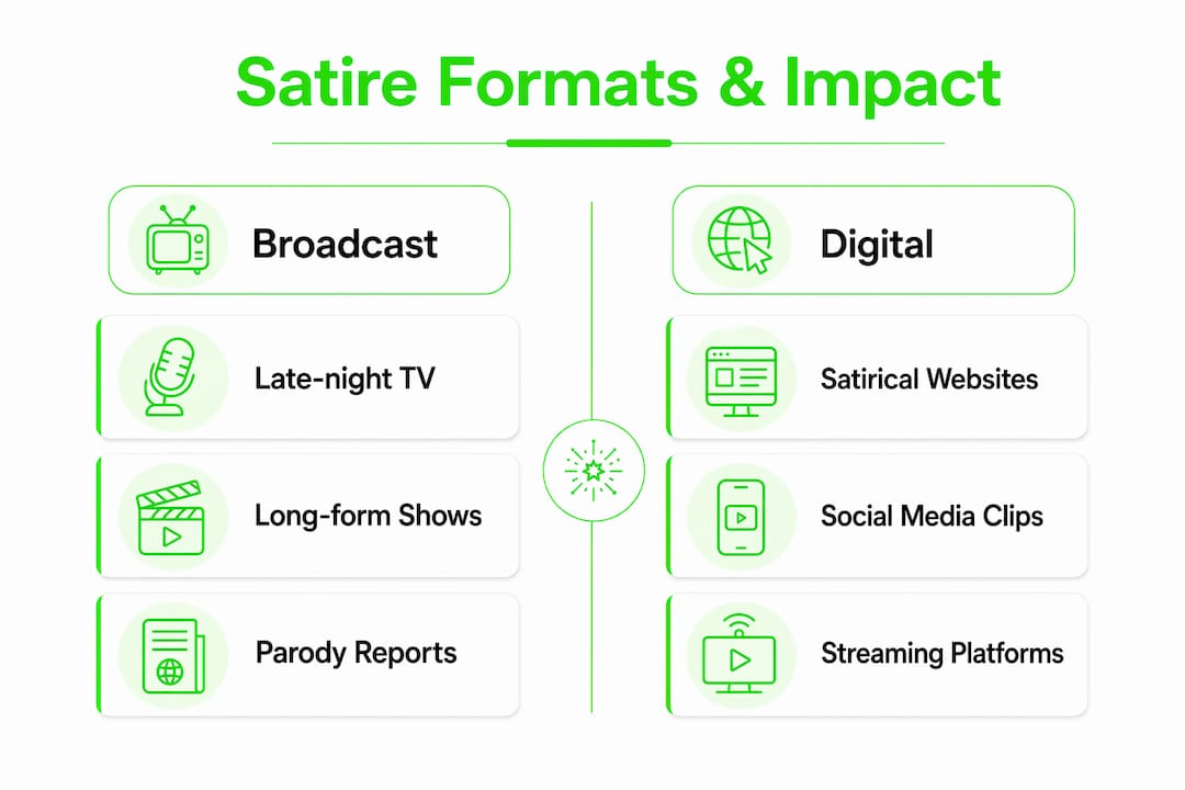 Infographic comparing satire formats and their impact