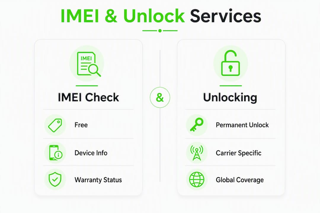 The Best iunlocker.com Alternatives for IMEI Checks 2 Infographic comparing IMEI check and unlocking services