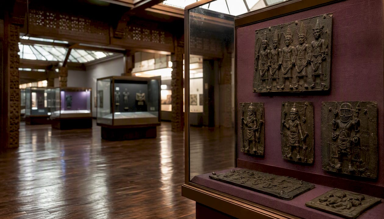 Interior display of Benin Bronzes at Benin City Museum