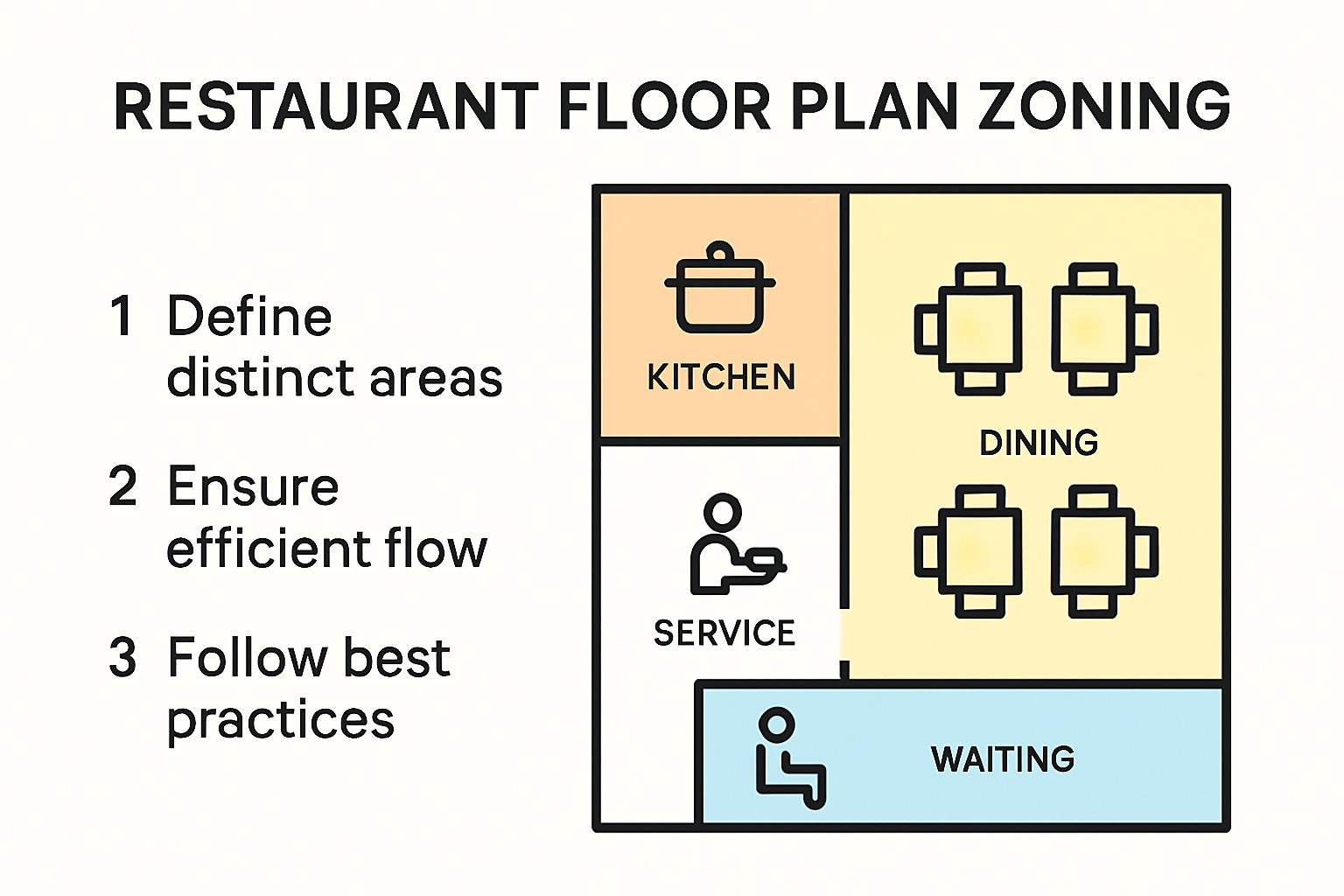 Infographic visualising restaurant floor plan zones and flow