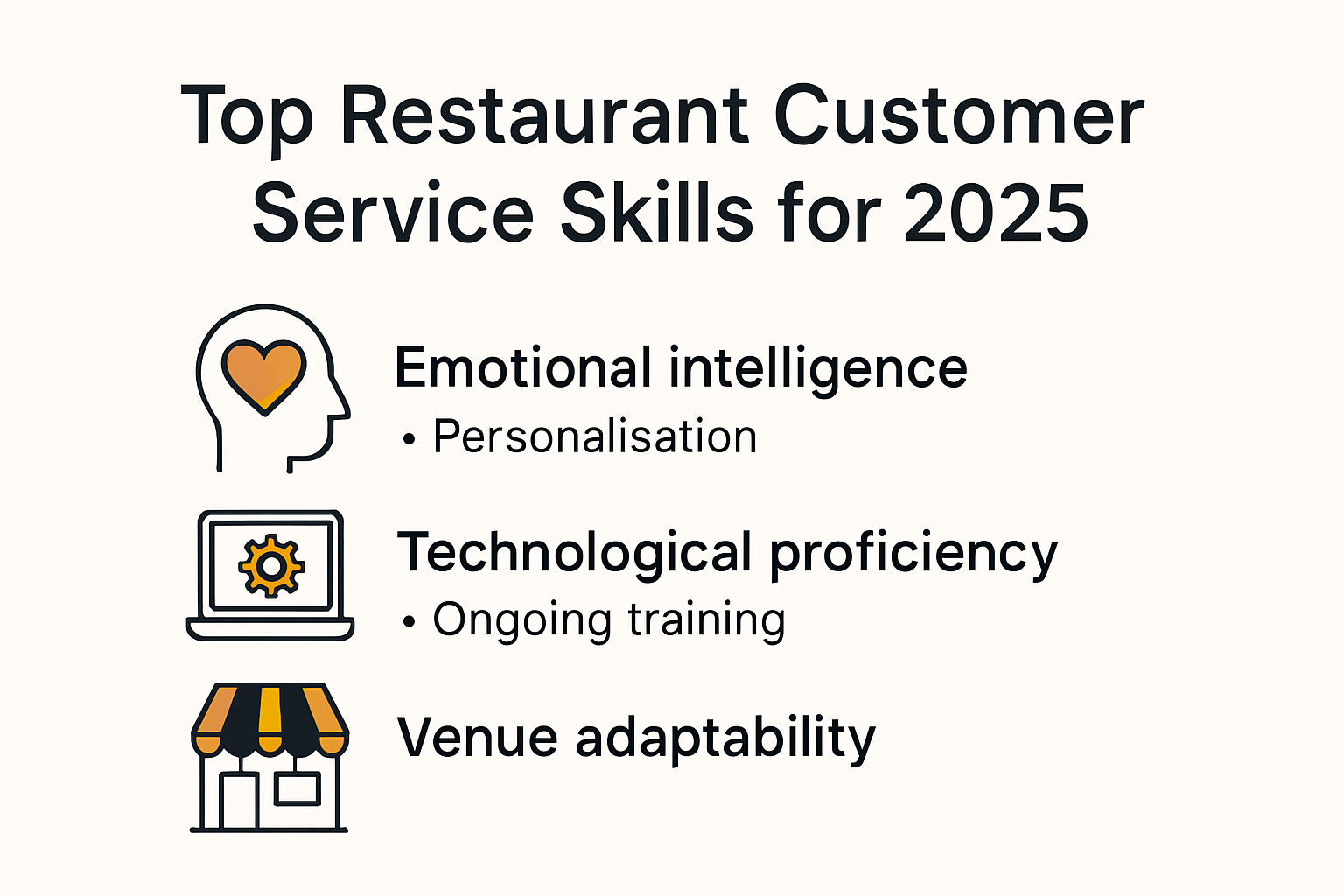 Infografía de las habilidades esenciales de atención al cliente en restaurantes para 2025