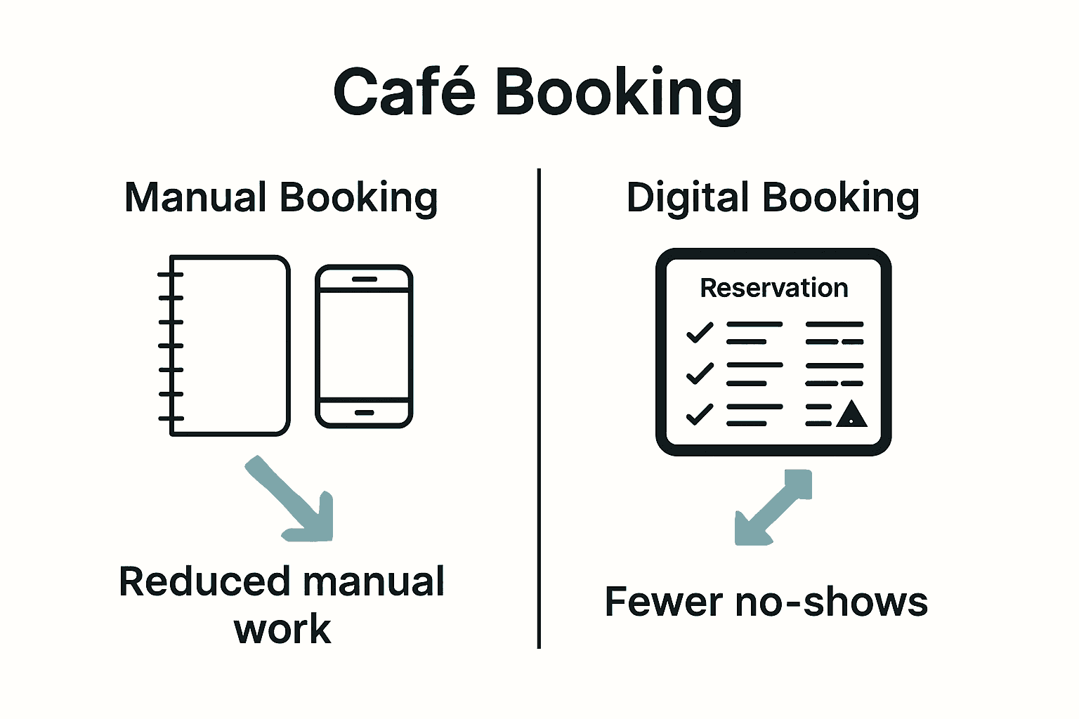 Infographic comparing manual booking with digital booking system in a café