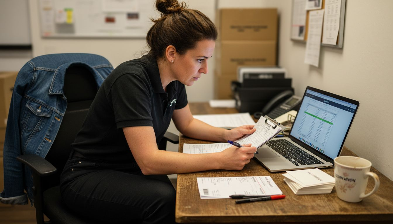 Restaurant manager checking staff rota in office