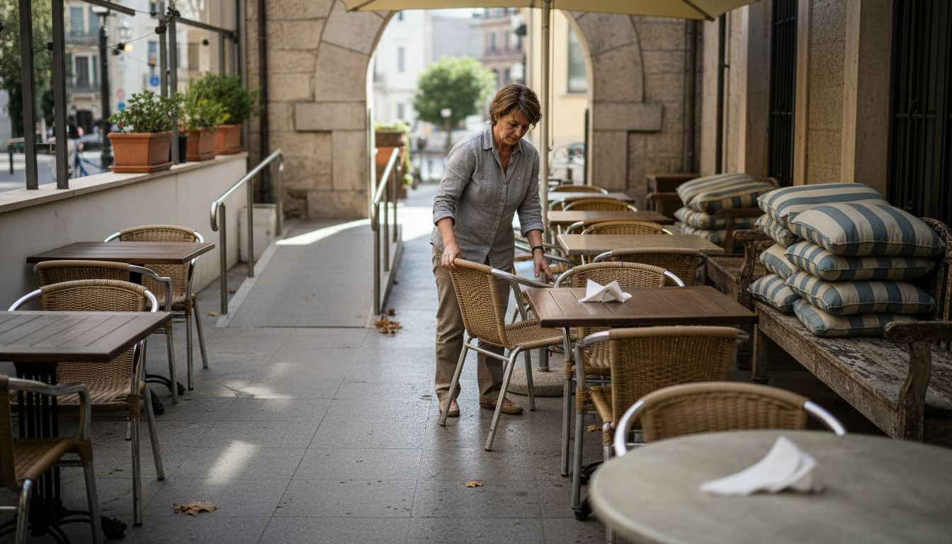 Restaurant manager arranging accessible outdoor layout