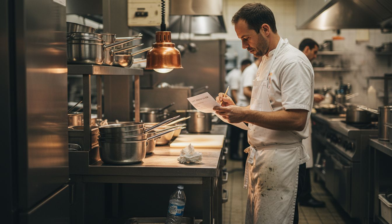 Chef consultant les réservations du jour en cuisine