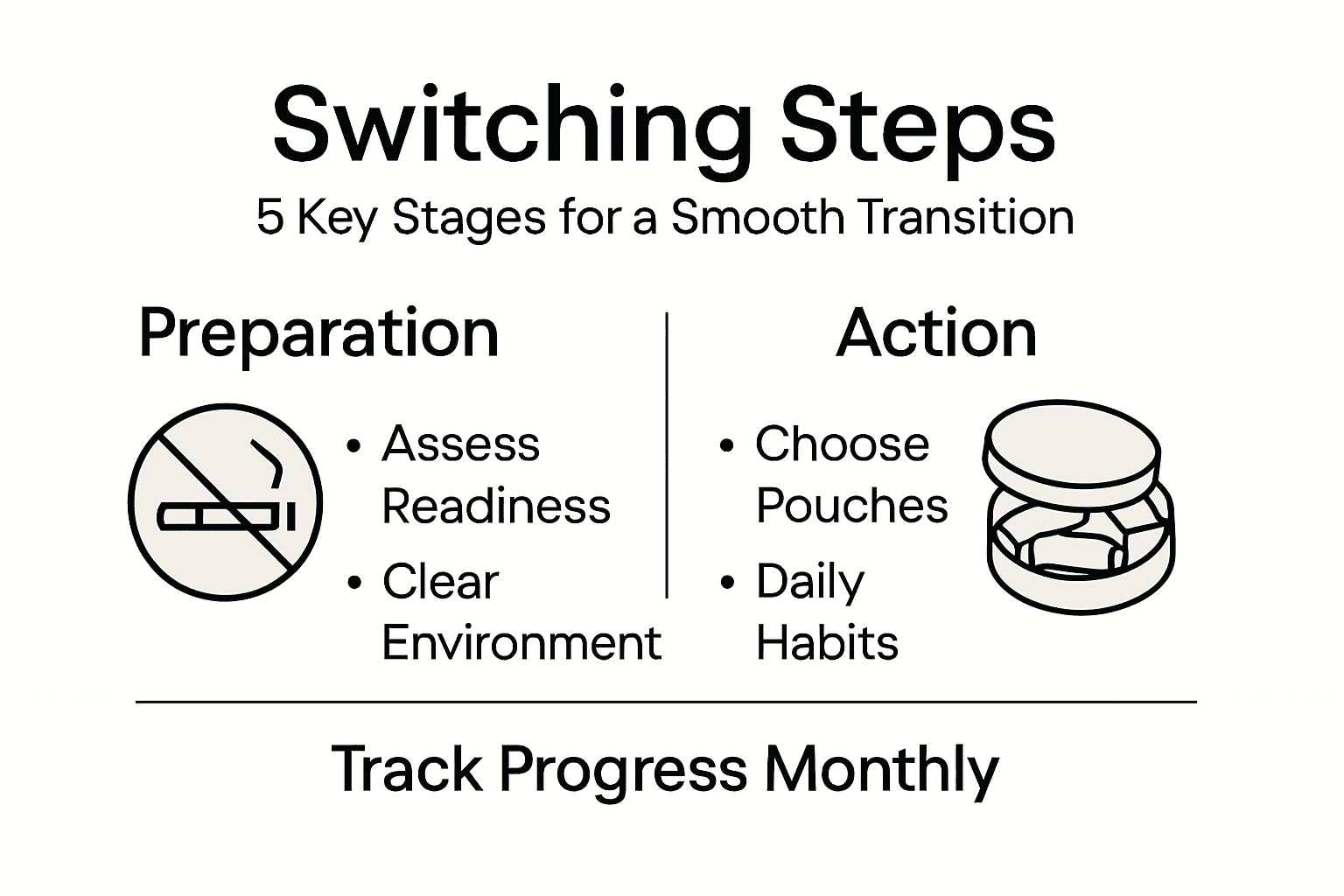 Infographic showing key steps for switching to pouches