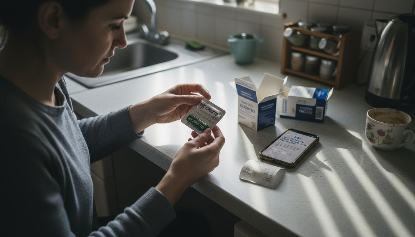 Woman examines nicotine gum pouch patch options