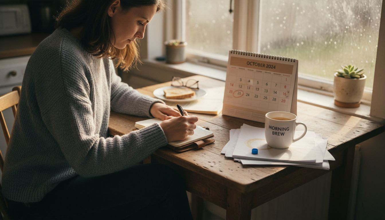 Woman logging smoking goals at kitchen table