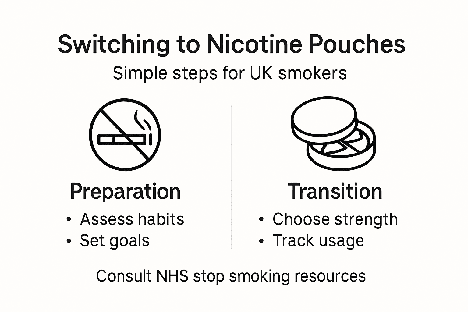 Infographic outlining nicotine pouch switching steps