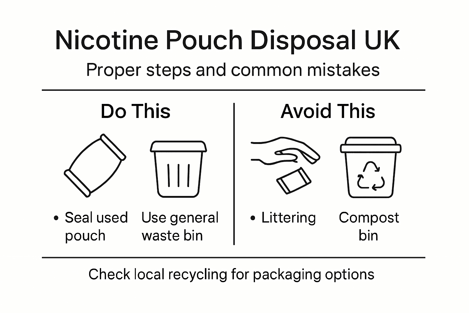 Infographic showing UK nicotine pouch disposal steps