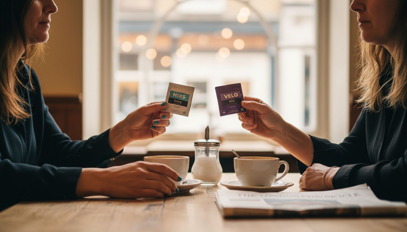 Comparing nicotine strengths with pouches at café