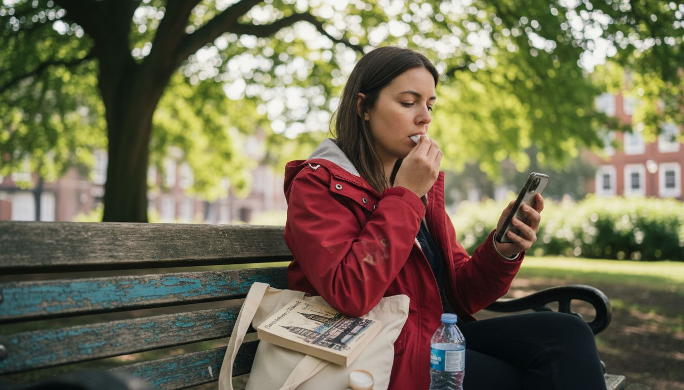 Woman using nicotine pouch in park