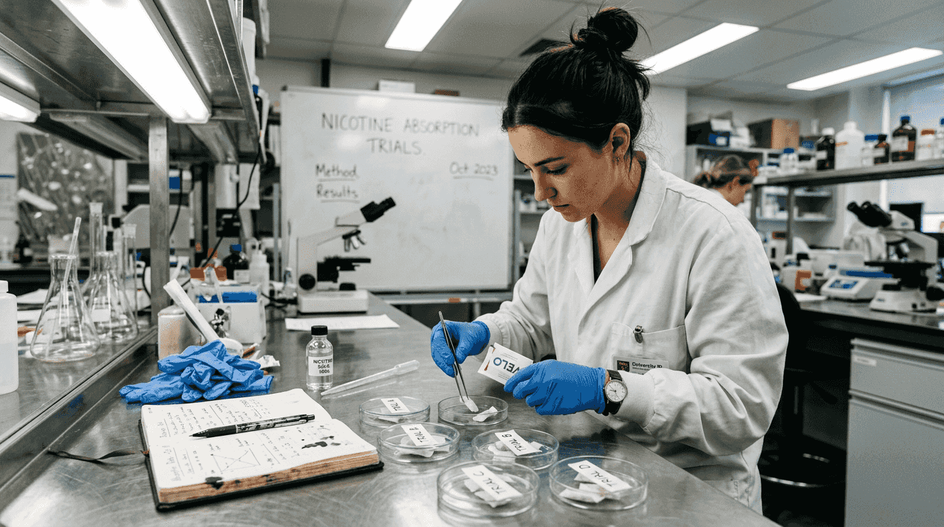 Lab technician testing nicotine pouch absorption