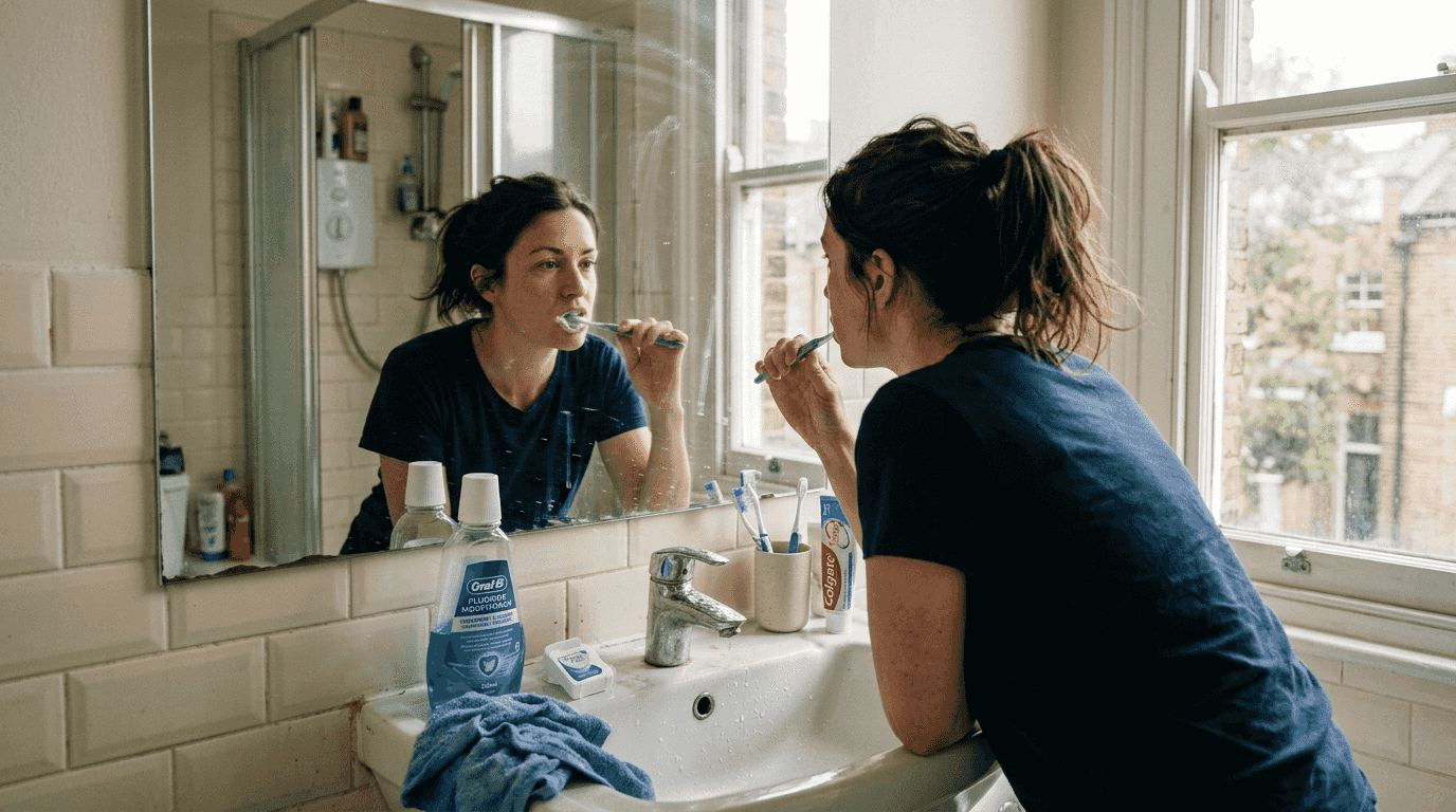 Woman brushing teeth for gum care