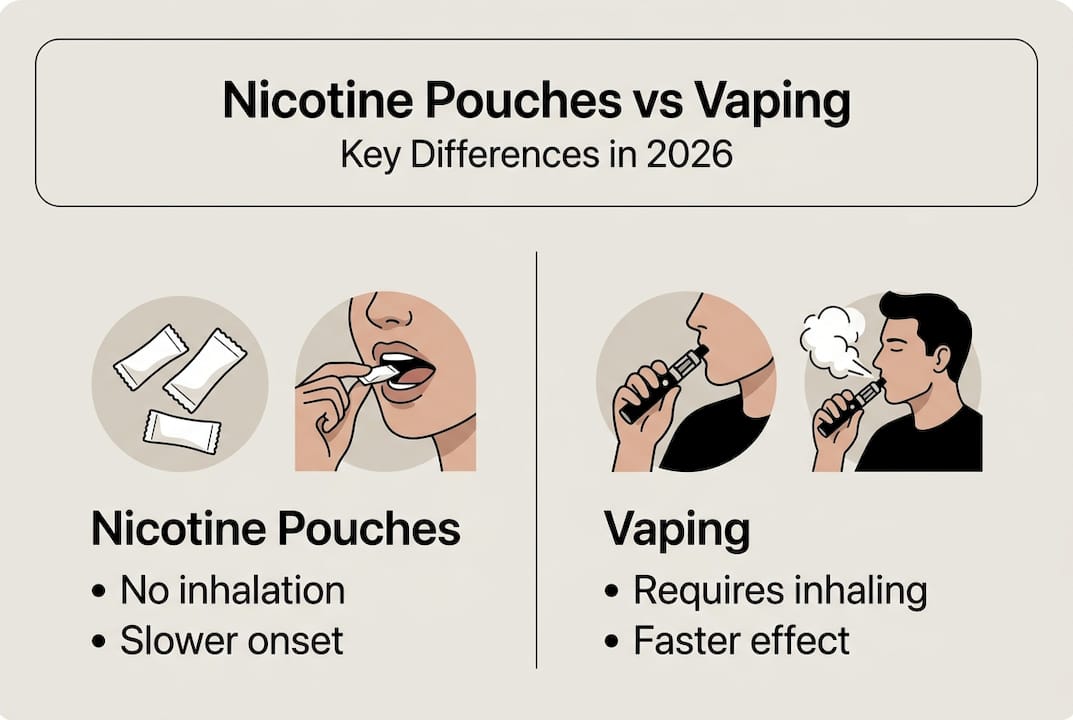Infographic comparing nicotine pouches and vaping features