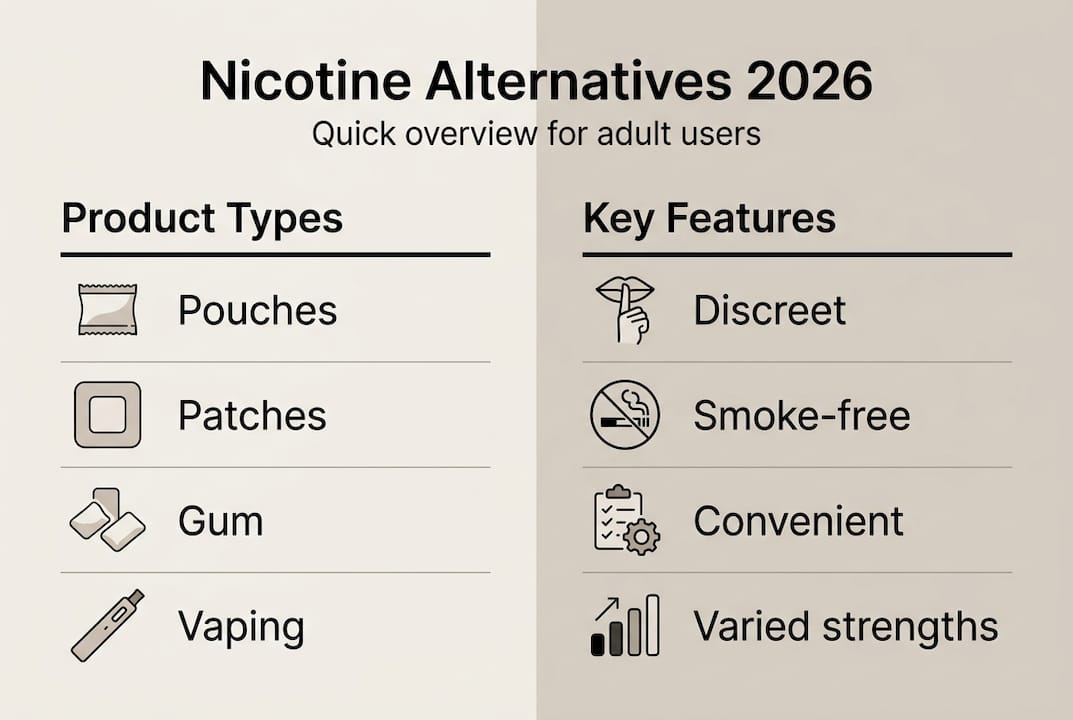 Infographic showing nicotine alternatives types and features